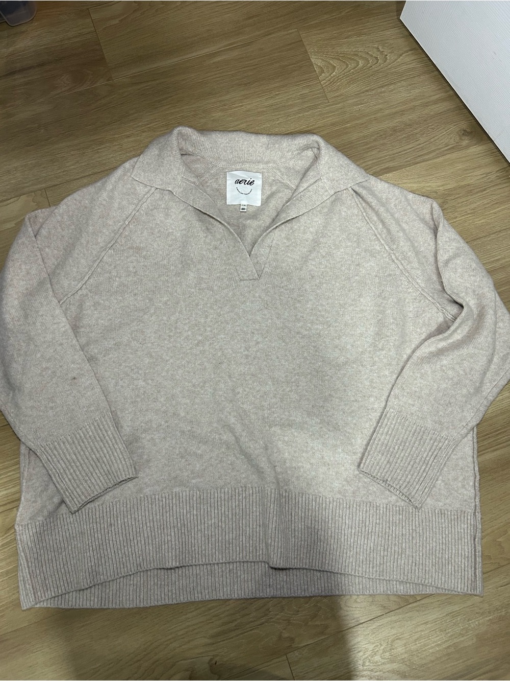 aerie Soft Light Cream V-Neck Cozy Sweater